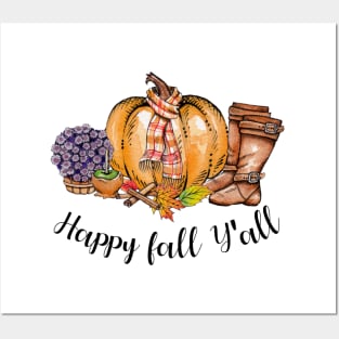 Happy Fall Y'all Pumpkin Shirt Posters and Art